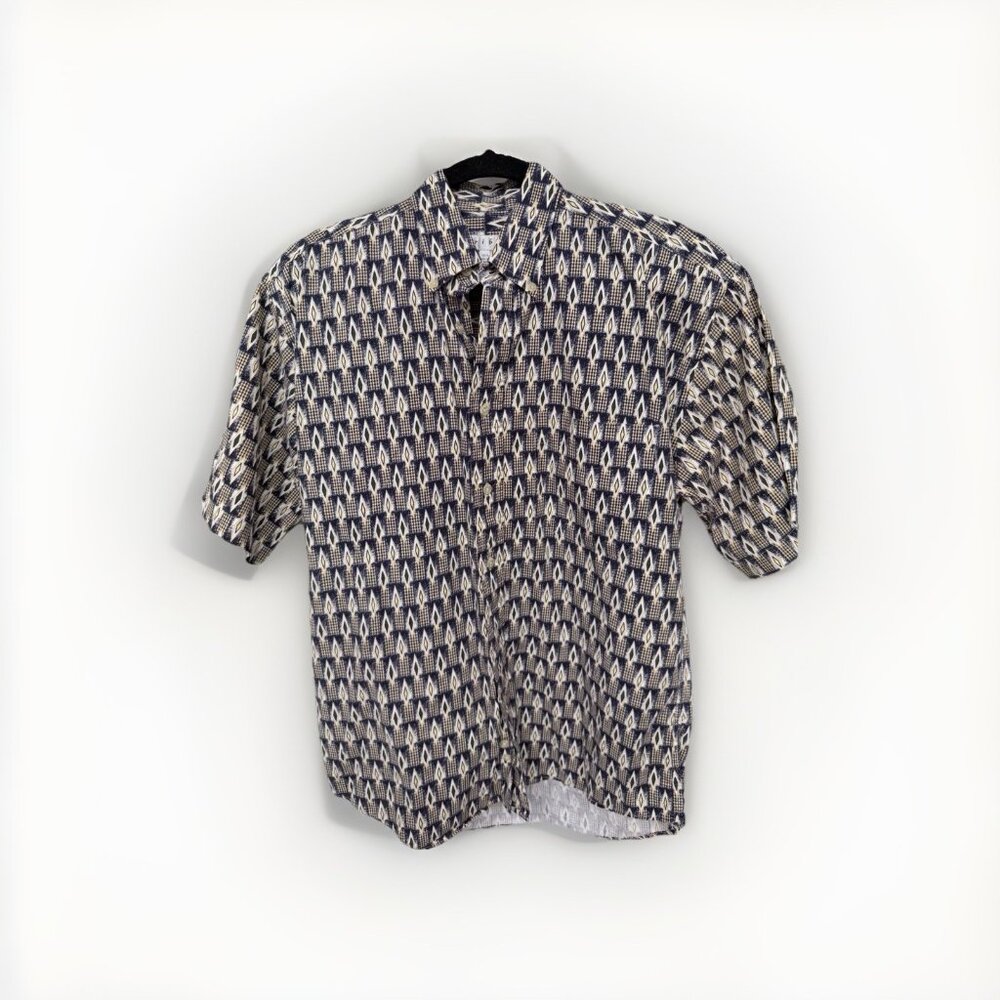 Vintage Tribute Men’s Size A Geometric Navy and Yellow Button Down Shirt